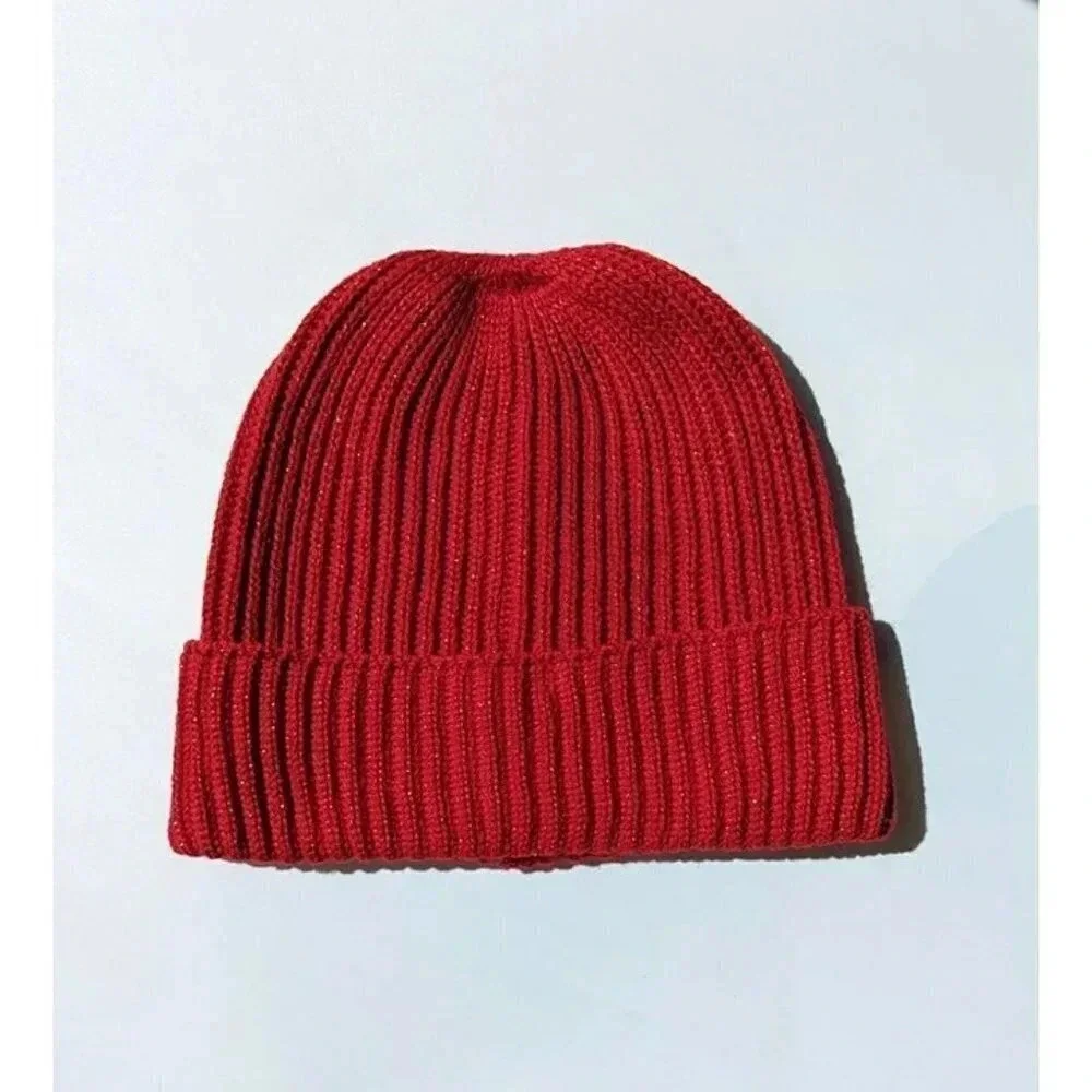 Style Co Women's Solid Shine Tech-Tip Cuffed Beanie Red O/S (MSRP $25)